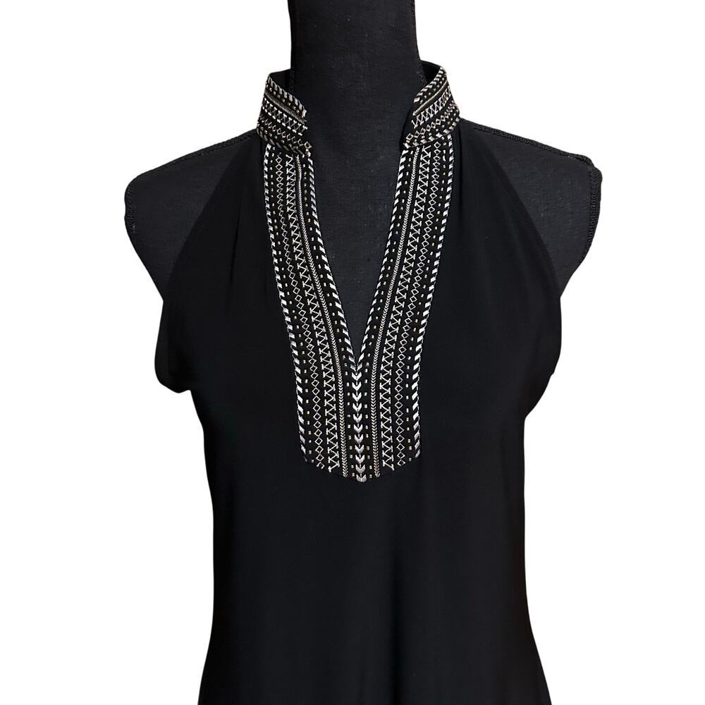 White House Black Market Black Halter Embroidered Neckline Dress Women's Medium - Picture 3 of 8